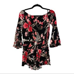 Lulu's Off The Shoulder Long Sleeve Floral Romper Small